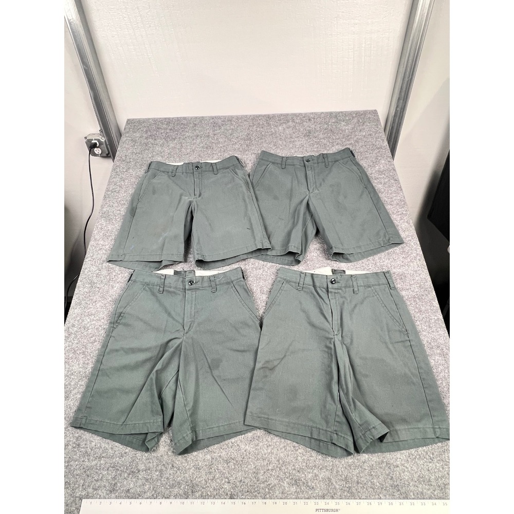 Lot of 4 Red Kap Mens PT26SG9 Spruce Green Work Shorts Size 32 Distressed Twill
